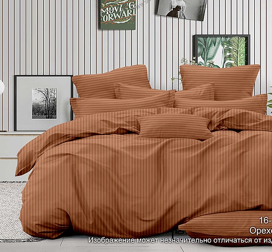 Постельное белье страйп-сатин 130г/м2, ореховый