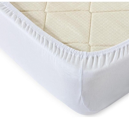 Простыня на резинке трикотажная, кулирная гладь, 120г/м2, белая