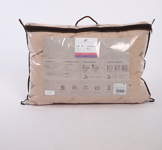 Подушка 50х70 Верблюд (верхний слой: синтетическое волокно с добавлением шерсти, наполнитель: искусственный лебяжий пух, чехол: тик смесовый)