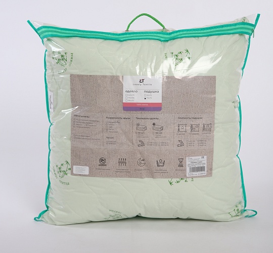 Подушка Бамбук 70х70см (внешний слой: синтетическое волокно с добавлением бамбуковых волокон, наполнитель: силиконизированное шаровое волокно, чехол: тик смесовый)