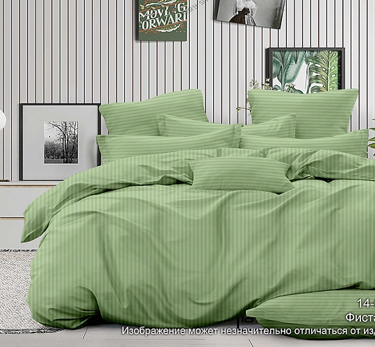Постельное белье страйп-сатин 130г/м2, фисташка